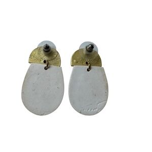 Statement Earrings Gold Tone White Geometric‎ Drop Earrings